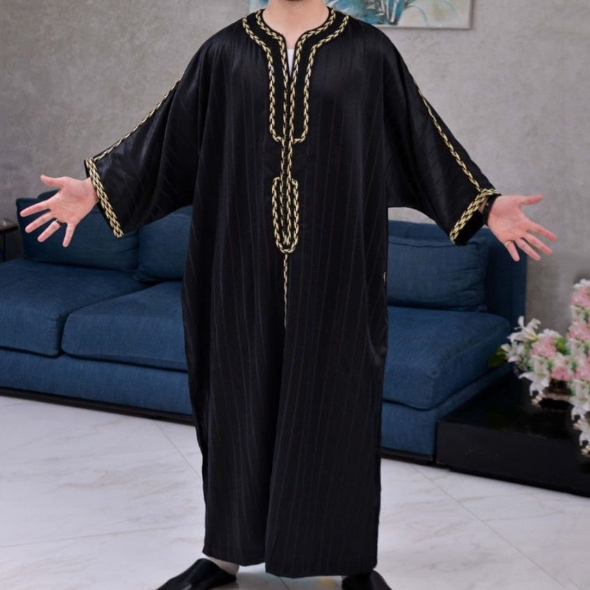 jiaabc 2023 Muslim Men's Robe Middle East Ethnic Loose Casual V Neck Mid Sleeve Retro Muslim Men's Jumpsuit Summer Muslim Sets M-4XL