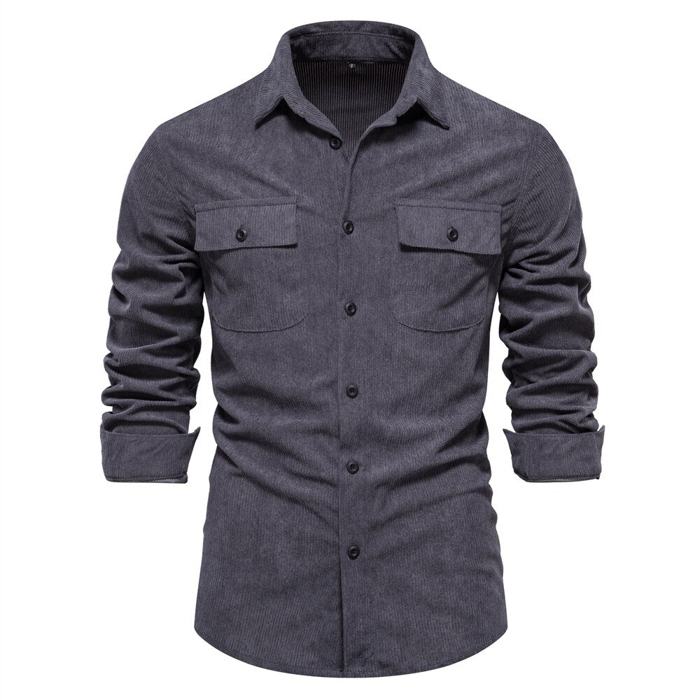 jiaabc Autumn New Cotton Shirt Men's Business Casual Shirt Lapel Solid Pocket Men's Shirt Men's Autumn Fashion Shirt