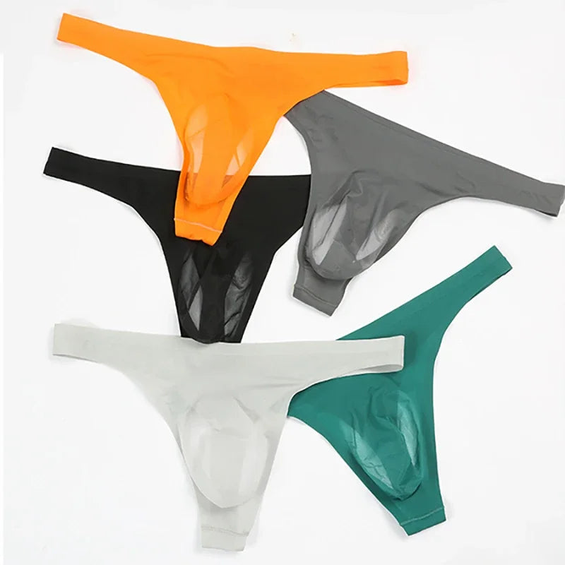 Seamless Transparent Panties Ice Silk Ultra-thin Sexy Penis Pouch Men Underwear G-Strings & Thongs Male Bikini T-Back Underpants