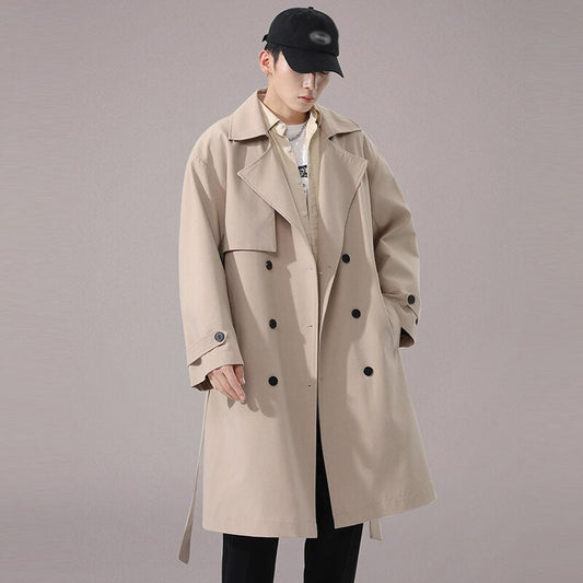 jiaabc Elegant Men's Trend Trench Coat Outerwear Belte Cotton Windbreaker Jaqueta Jacket Oversized Overcoat Male British Trench For Men