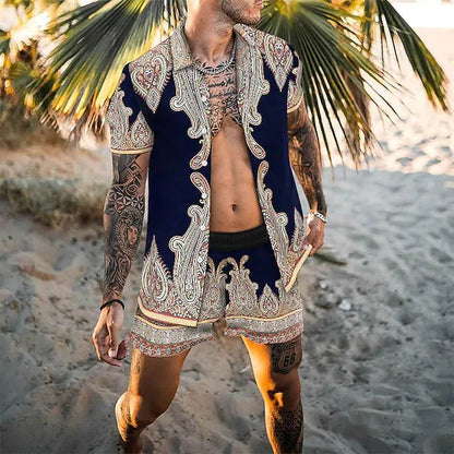 jiaabc NEW Men leopard print Hawaiian Sets Summer Short Sleeve Button Shirt Beach Shorts Streetwear Casual Mens Suit 2 Pieces