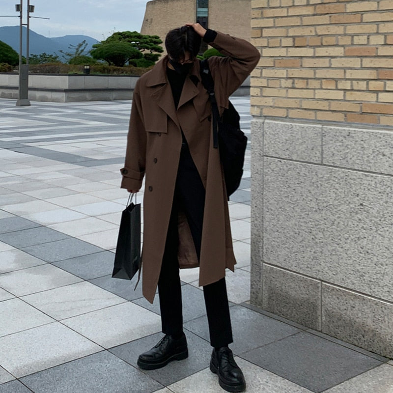 jiaabc  Brand New Spring Trench Korean Men's Fashion Overcoat for Male Long Windbreaker Streetwear Men Coat Outer Wear Clothing