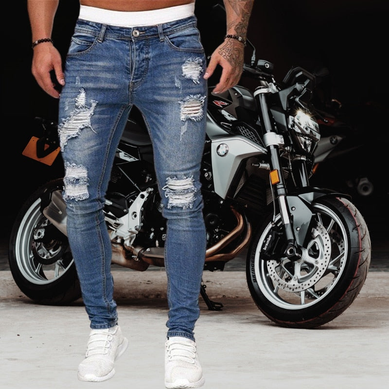 Men's Jeans New Men's Casual Pants Ripped Spring And Autumn Sports Jeans Pocket Straight Street Run Soft Denim Neutral Slow