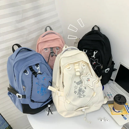 Pink Large Capacity Backpacks Luxury Designer Bag For Women Oxford Zip School Bags Embroidery Waterproof Korean Shoulder Bag