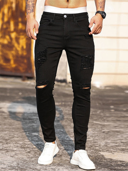 jiaabc Streetwear Fashion Black Ripped Skinny Jeans Men Slim Hip Hop Denim Trousers New Spring Casual Jeans for Men Jogging Jean Homme