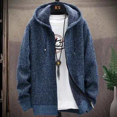 jiaabc Autumn and Winter New Men's Fashion Hooded Sweater Men's Casual Plus Fleece Thickened Warm High-Quality Large Size Sweater