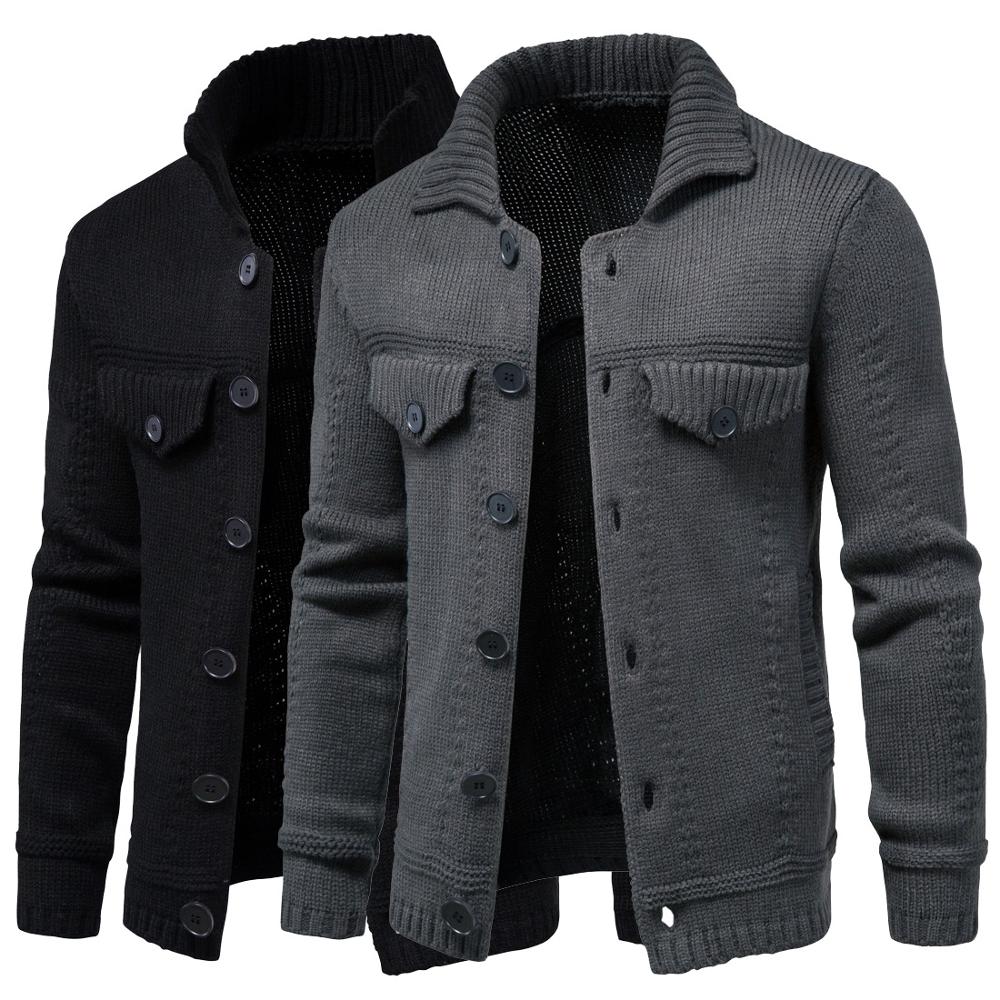 Men's Knitted Sweater Jacket Warm and Thicker In Winter Long Sleeve Cardigan Wool Men's Lapel Workwear Cardigan Outer Sweater