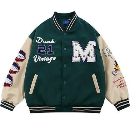 jiaabc  New American Retro Letter Embroidered Jackets Coat Men Y2K Street Hip Hop Trend Baseball Uniform Couple Casual Loose Jacket