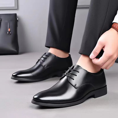 jiaabc Men's Breathable Leather Shoes Black Soft Leather Soft Bottom Spring And Autumn Best Man Men's Business Formal Wear Casual Shoes