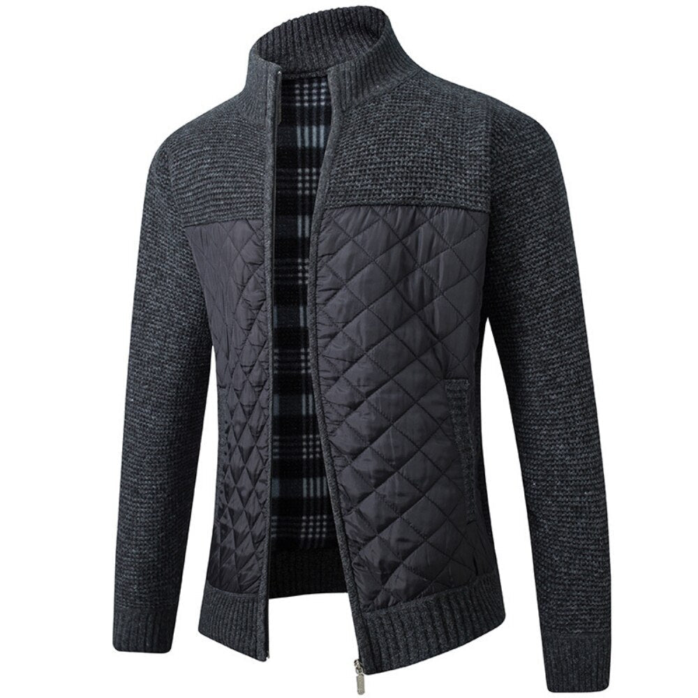 jiaabc Autumn Winter New Mens Jacket Slim Fit Stand Collar Zipper Jacket Men Solid Thick Warm Jacket Men Sweater