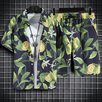 jiaabc Beach Clothes For Men 2 Piece Set Quick Dry Hawaiian Shirt and Shorts Set Men Fashion Clothing Printing Casual Outfits Summer