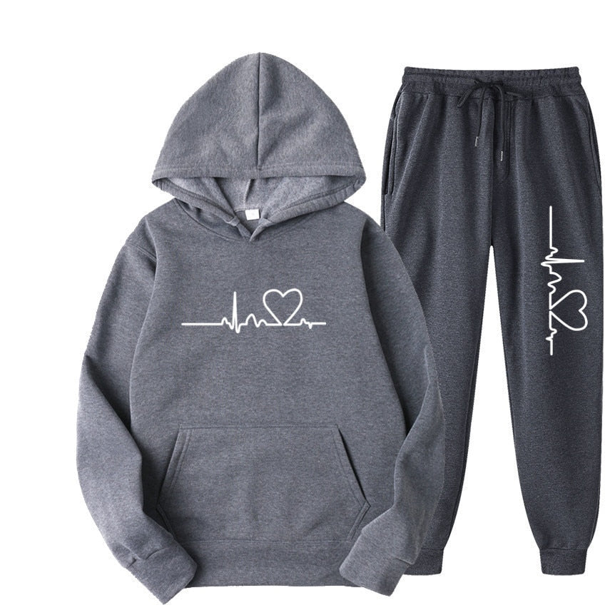 jiaabc 2023 Men's and Women's Plush Sweater Set Autumn and Winter Men's Heart Picture Hoodie Trendy Brand New Men's Set