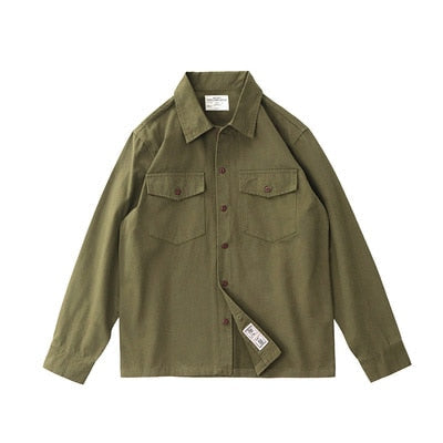 jiaabc Autumn New American Retro Military Style Long Sleeve Lapel Cargo Shirt Men's Fashion Pure Cotton Washed Old Casual Blouses Coat