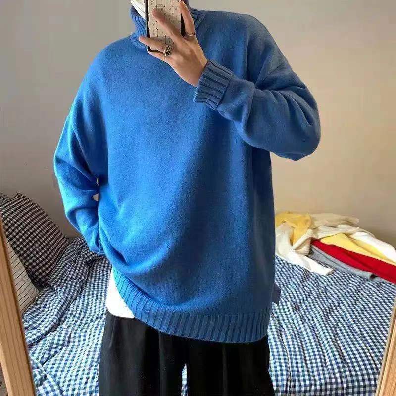 Japan Style Men Pullovers Turtleneck Solid Color Sweater Male Autumn Winter Long Sleeve Korean Fashion Loose Harajuku Sweater