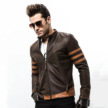 jiaabc  Autumn Men's Zipper Leather Jacket Wolverine Casual PU Leather Locomotive Coat Logan Bomber Jacket Slim Coats