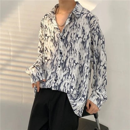 Antique Vintage Long sleeve Shirt for Men Streetwear Korea Style Fashion Design Clothes Full-printed Men's Hip Hop Top Shirt