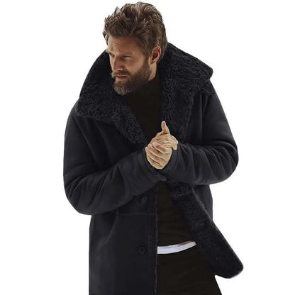 jiaabc Winter Men Fleece Thick Warm Coat Outwear Fashion Male Trench Leather Jacket Long Sleeve Fur Mens Overcoat Clothing