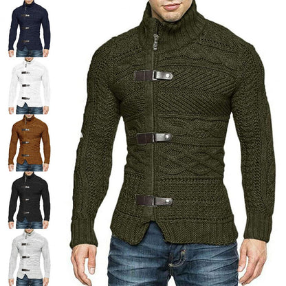 jiaabc Men's Sweaters Stretchy Stylish Acrylic Fiber Loose Sweater Coat Winter Mens Turtleneck Pullover Sweater