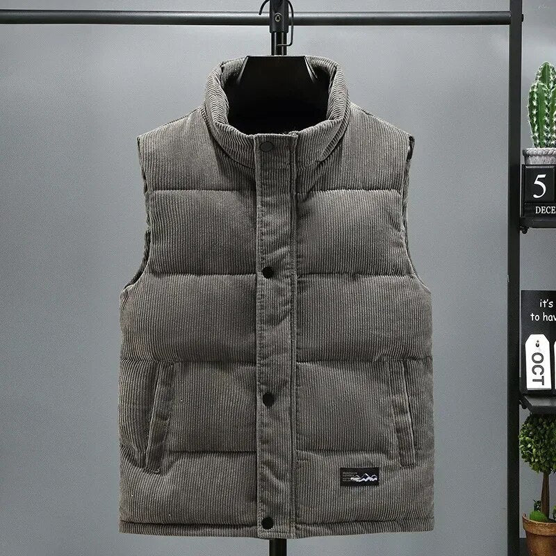 jiaabc Men's Thick Warm Vest Autumn Winter Cotton Padded Sleeveless Jacket Men Casual Stand Collar Oversized Waistcoat Vests Male