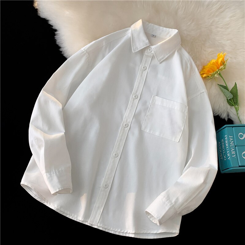 2023 New Long Sleeve Shirts Solid Color Casual Pure Cotton Blouses Fashion Large Size Japanses Style Male Shirt