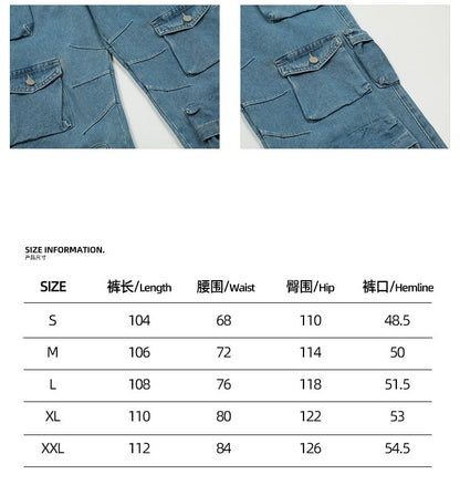 jiaabc Y2K Style Multi-pocket Tooling Jeans Men's American Retro Street Harajuku Trousers Washed Mopping Pants Youth Clothing