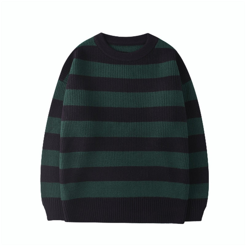 jiaabc Striped Men Sweaters Autumn Men's Pullovers Harajuku Streetwear Tate Landon Sweater Green Striped Sweater Women