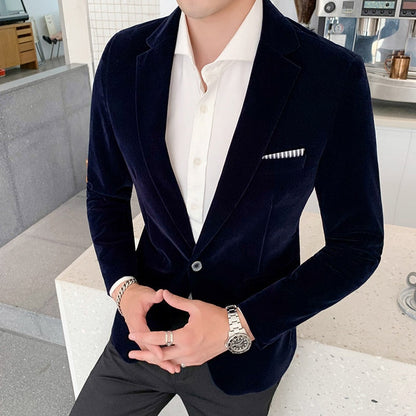 Autumn Velvet Suit Jacket High Quality Long Sleeved Slim Fit Blazer Fashion Men Formal Business Club Dress Blazers Homme