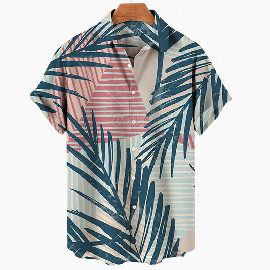 jiaabc Summer Hawaiian Shirt For Men 3D Retro Coconut Tree Pattern Short Sleeve Vacation Breathable Casual Design Clothing Fashion