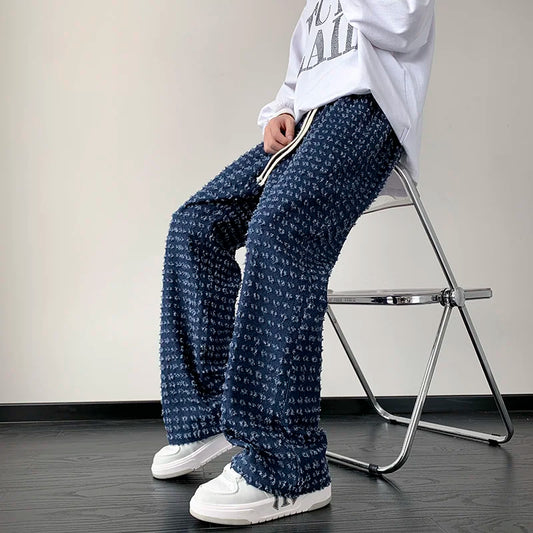 jiaabc Apricot Black Plaid Pants Men Fashion Retro Hollow Out Pants Men Streetwear Hip-hop Loose Hole Straight Pants Mens Trousers