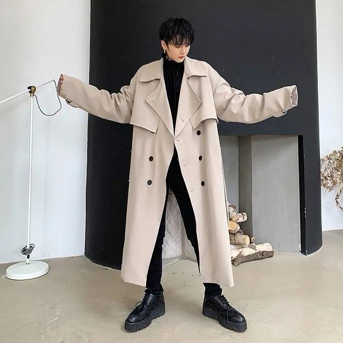 jiaabc Fashion Casual Overcoat Men's Autumn Winter Cotton Warm Windbreaker Long Handsome Student Loose Coat Top Trench Men Clothes