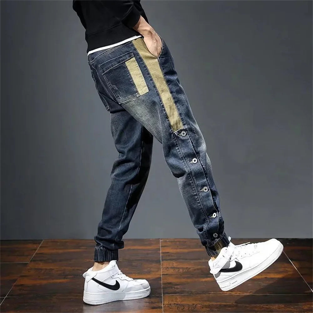 Men's Korean Fashion Harem Jeans Pants Stretch Slim Drawstring Casual Jogging Pencil Denim Trousers New Male Hip Hop Street Wear