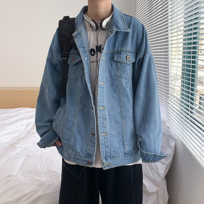 jiaabc Black Denim Short Jacket Men Turn Down Collar Bomber Jacket Jeans Coats Casual Pockets Overalls Streetwear Man Clothing Outwear