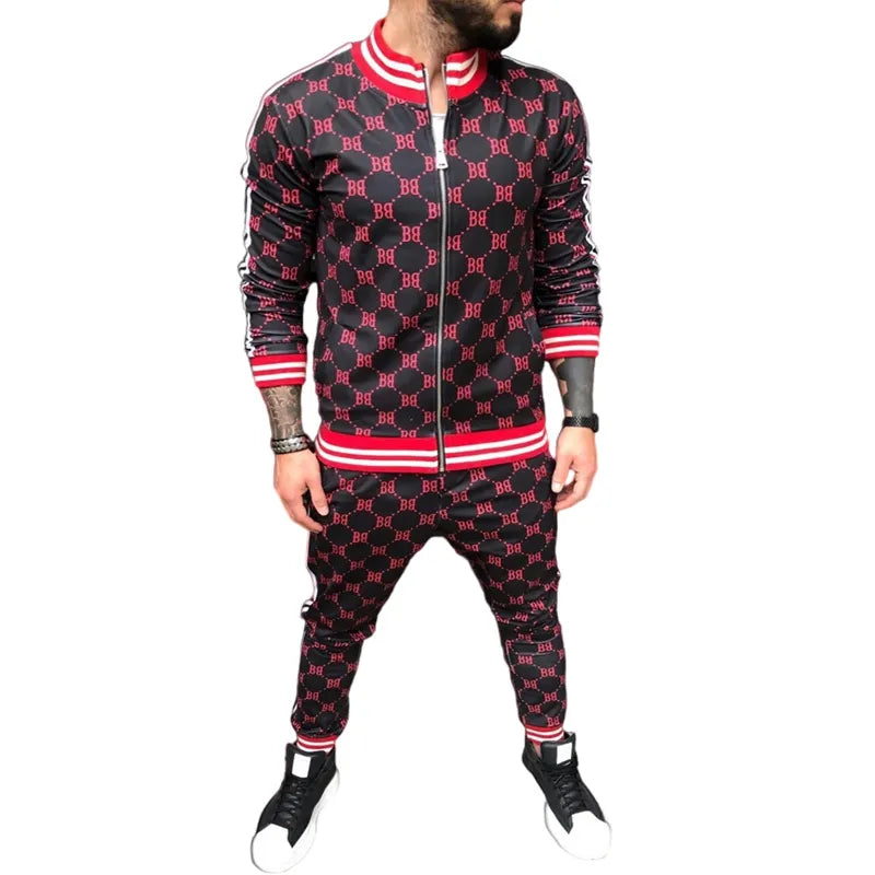 jiaabc Men Clothing Ropa Zipper Stand Collar Street Casual Tracksuits Two Pieces Set Hombre Multicolor Lattice Jacket Sweatshirt Coat