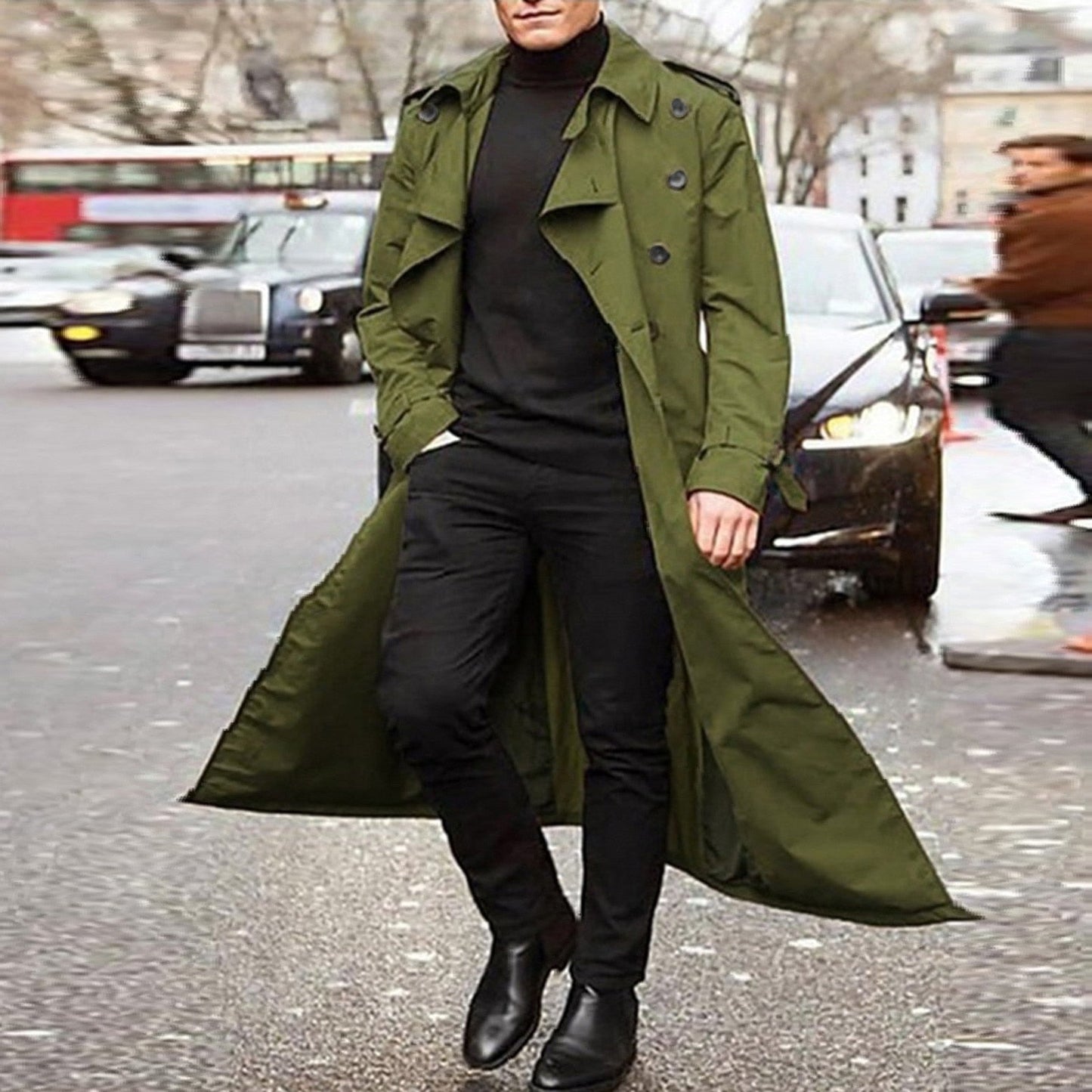 Men's Overcoat Autumn And Winter Fashion Handsome Long Trench Coat Double Breasted Coats Streetwear Party Belt Loose Jacket