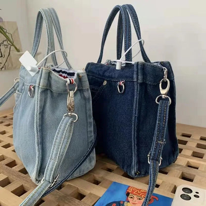 Denim Jeans Bags Cool Girl Totes  Fashion Trend High Street Hardware Tote In Denim Women's Shoulder Bag