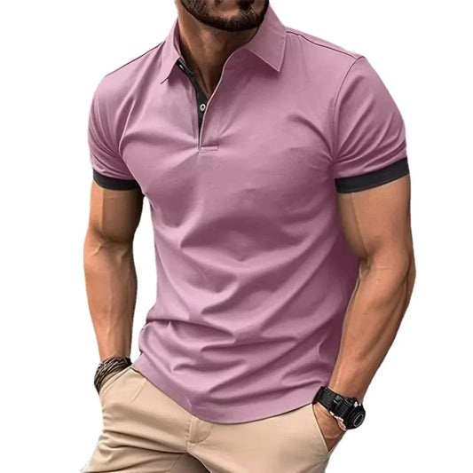 jiaabc Summer Men Polo Shirts Men Short Sleeve Shirt Contrast Color Lightweight Streetwear Casual  Lapel Collar Tops