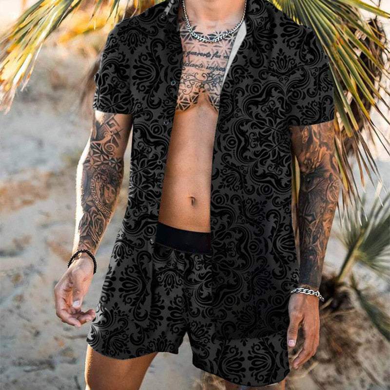 jiaabc NEW Men leopard print Hawaiian Sets Summer Short Sleeve Button Shirt Beach Shorts Streetwear Casual Mens Suit 2 Pieces