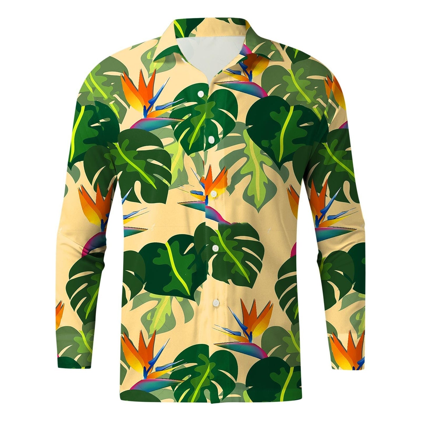 jiaabc Spring Autumn Men Hawaiian Shirts Turn-down Collar Buttoned Tops Men's Casual Tropical Printed Long Sleeve Shirt Streetwear