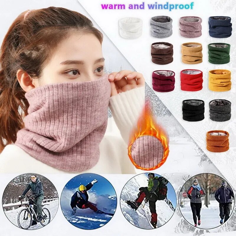 jiaabc Unisex Knitted Warm Scarf Winter Autumn Ring Women Bandana Solid Fleece Scarf  Men Headband Neck Scarf Shawl