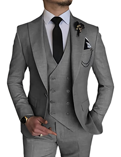 jiaabc Male Blazer Sets Peak Lapel Double Breasted 3Pcs Solid Color Elegant Slim Fit Men Suits Wedding Prom Groom (Blazer+Vest+Pant)