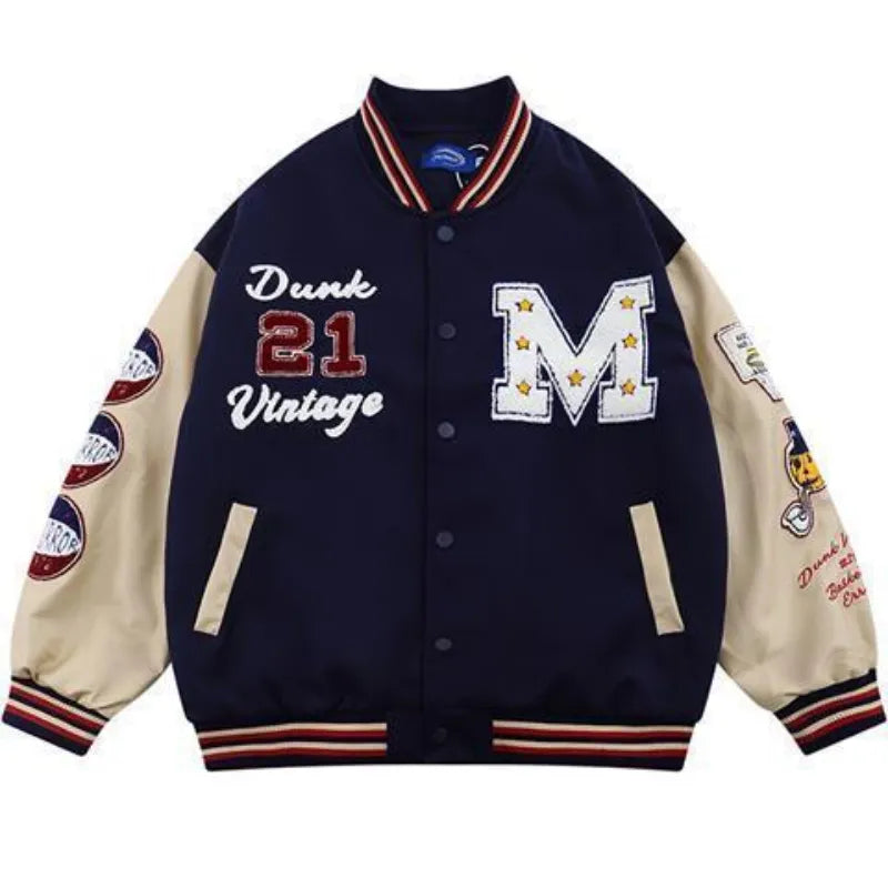 jiaabc  New American Retro Letter Embroidered Jackets Coat Men Y2K Street Hip Hop Trend Baseball Uniform Couple Casual Loose Jacket