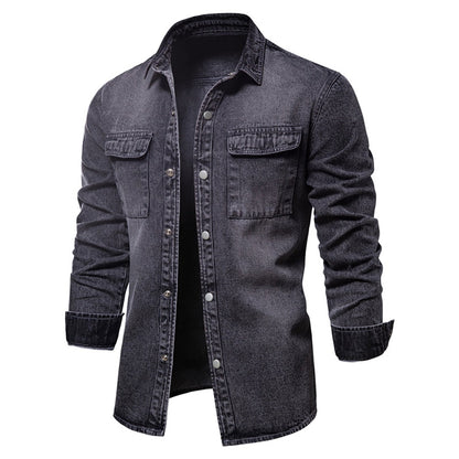 jiaabc 100% Cotton Denim Shirts Men Casual Solid Color Thick Long Sleeve Shirt for Men Spring High Quality Jeans Male Shirt