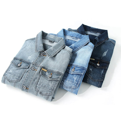 Jacket Men's Casual Cotton Black Denim Jaqueta Jeans Masculina  Slim Washed Retro Classic Blue Jeans Coat Male Men Clothing