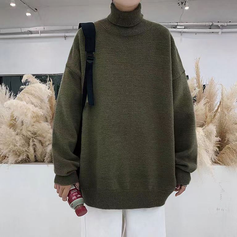 Japan Style Men Pullovers Turtleneck Solid Color Sweater Male Autumn Winter Long Sleeve Korean Fashion Loose Harajuku Sweater