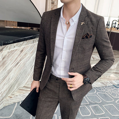 jiaabc (Jacket+Pants) Fashion Men's Pure Color Leisure Suits Gray Blue Black Slim Fit Men Business Banquet Suit Set Plus Size 3XL 4XL