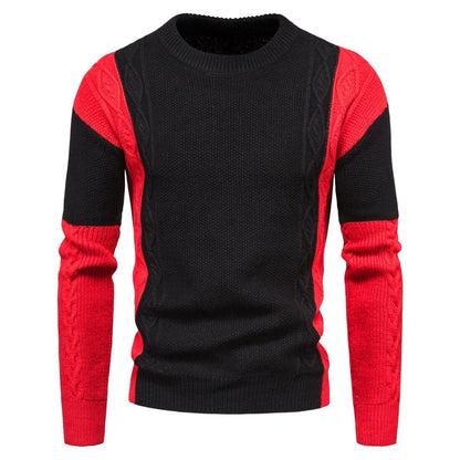 jiaabc Autumn New Fashion Foreign Trade Men's Knitted Round Neck Contrast Color Sweater Underlay