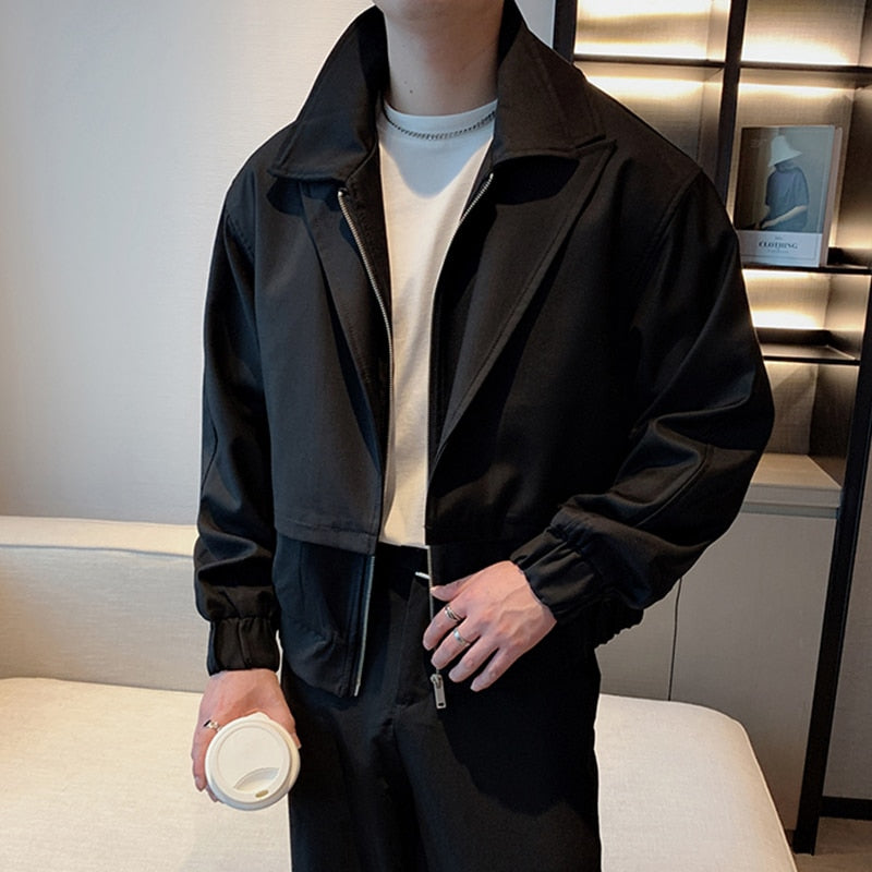 jiaabc Autumn Fake Two Piece Casual Jacket Men Korean Fashion  Solid Color Zipper Male Short Coat High Street New 9A6484