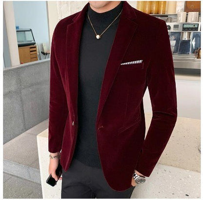 Autumn Velvet Suit Jacket High Quality Long Sleeved Slim Fit Blazer Fashion Men Formal Business Club Dress Blazers Homme