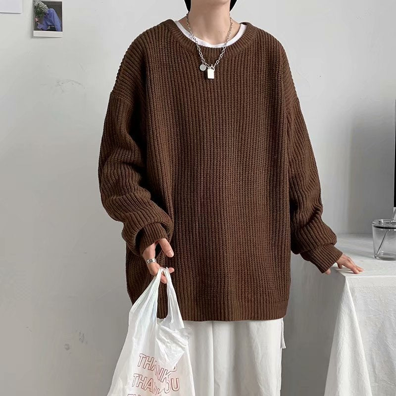 Men Pullover Sweater Autumn Fashion Solid Color Casual Loose O-Neck Knitted Men's Clothing Oversize Harajuku Streetwear Sweater