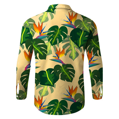 jiaabc Spring Autumn Men Hawaiian Shirts Turn-down Collar Buttoned Tops Men's Casual Tropical Printed Long Sleeve Shirt Streetwear